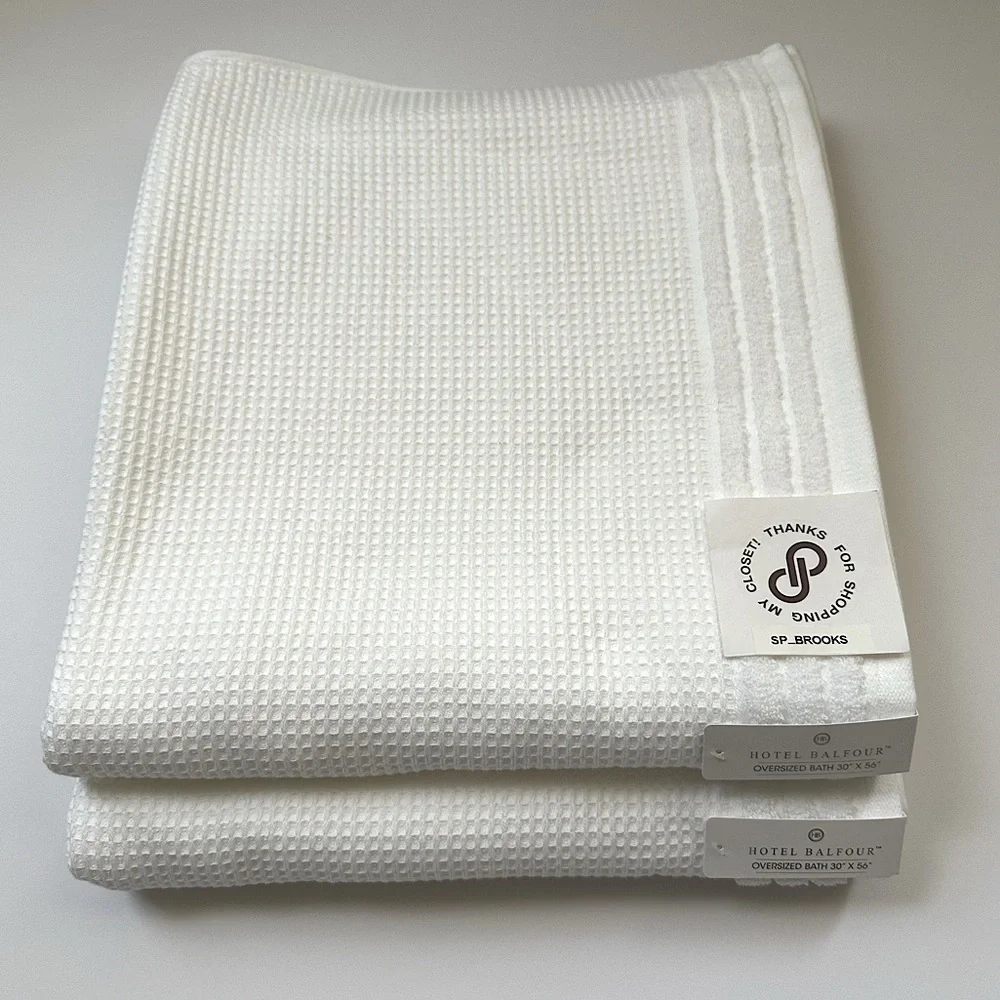 🎁9 PC Hotel Balfour Oversized Bath Towel Set- Cotton- White Waffle Texture